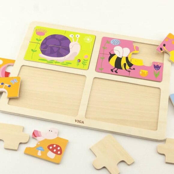 VIGA 4-in-1 Flat Wooden Puzzle w/Tray -Insects New Sealed For Age 18 Months+ - Picture 3 of 13